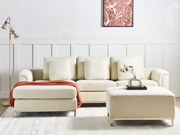 Hörnsoffa Beige med Fotpall L-formad Högervänd