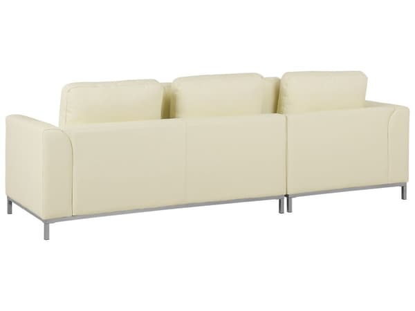 Hörnsoffa Beige Läder med Fotpall L-formad Högervänd