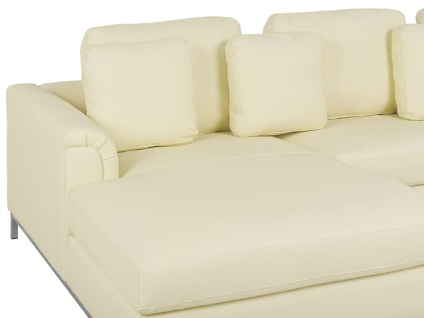 Hörnsoffa Beige Läder med Fotpall L-formad Högervänd