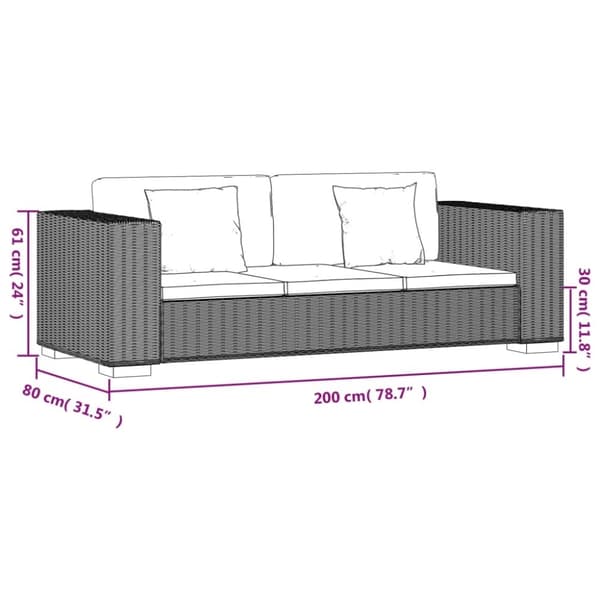 vidaXL 3-personers sofasæt i otte dele ægte rattan
