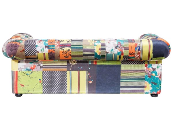 3-sits Soffa Flerfärgat Tyg Tuftade Rullarmar Grön och Gul Patchwork Eklektisk
