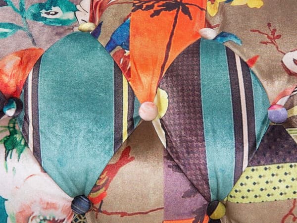 3-sits Soffa Flerfärgat Tyg Tuftade Rullarmar Grön och Gul Patchwork Eklektisk