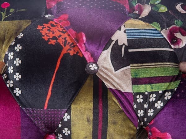 3-sits Soffa Flerfärgat Tyg Tuftade Rullarmar Violett Patchwork Elektrisk