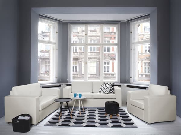 3-sits Soffa Vit Split Läder Klädsel Kromade Ben Retro Design