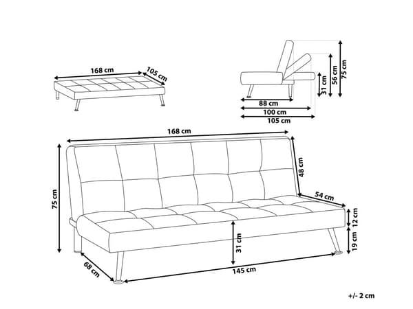 Sofa Bed Beige 3-sits Stickad Klädsel Klick Klack Metall Ben