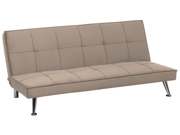 Sofa Bed Beige 3-sits Stickad Klädsel Klick Klack Metall Ben