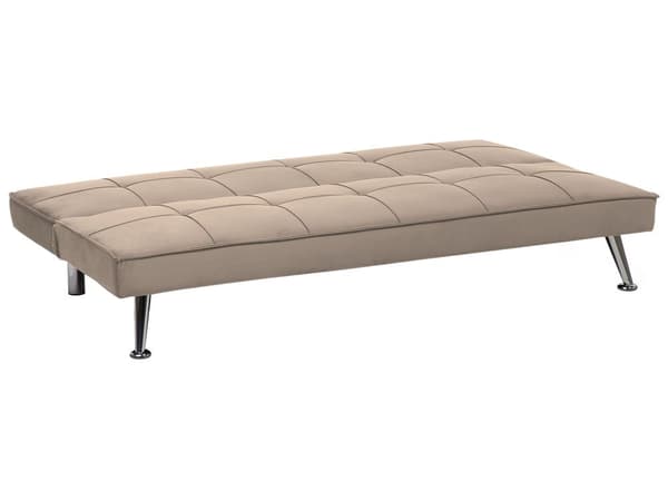 Sofa Bed Beige 3-sits Stickad Klädsel Klick Klack Metall Ben