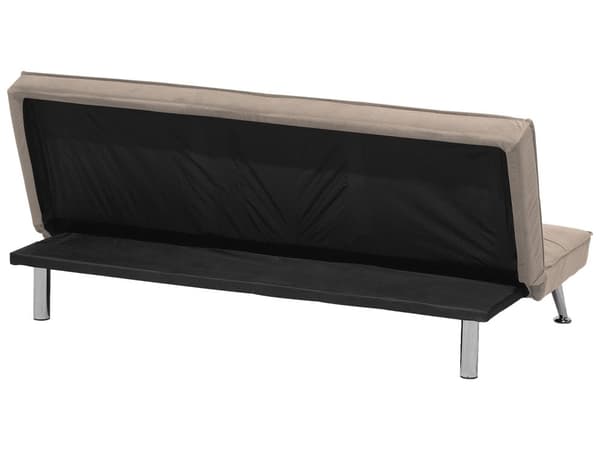 Sofa Bed Beige 3-sits Stickad Klädsel Klick Klack Metall Ben