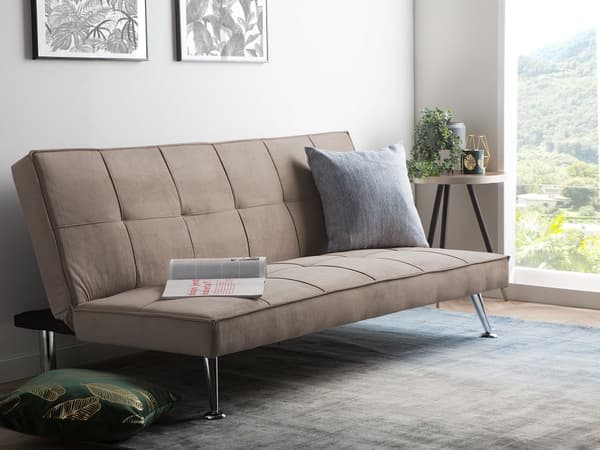 Sofa Bed Beige 3-sits Stickad Klädsel Klick Klack Metall Ben