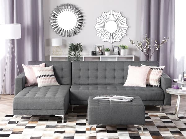 4-sits Hörnsoffa i Grått Tuftat tyg L-formad Modern