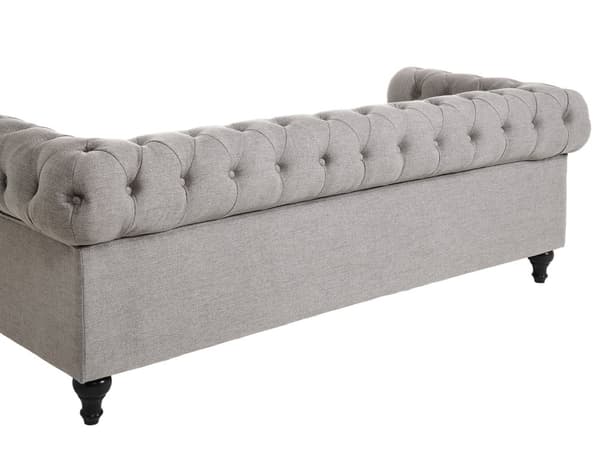 3-sits Soffa Ljusgrå Tyg Tuftade Rullarmar Traditionell