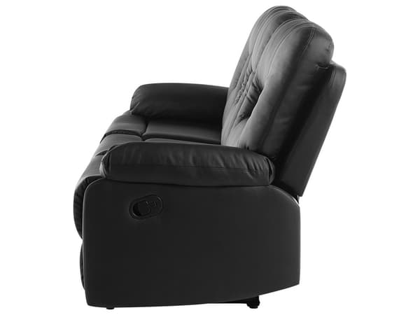 Soffa Svart 3-sits Konstläder Manuellt Justerbart Rygstöd och Fotpall