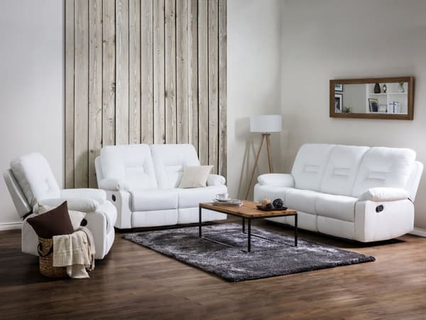 Fåtölj Soffa Vit 2-sits Konstläder Manuellt Justerbart Ryggstöd och Fotpall