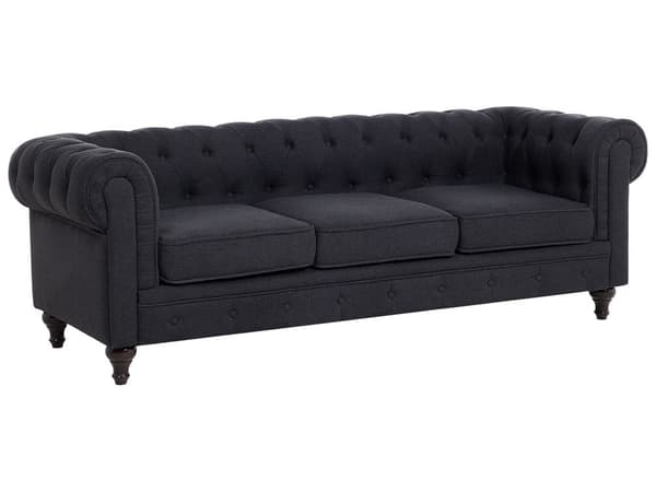 3-sits Soffa Grafitgrå Tyg Tuftade Rullarmar Traditionell