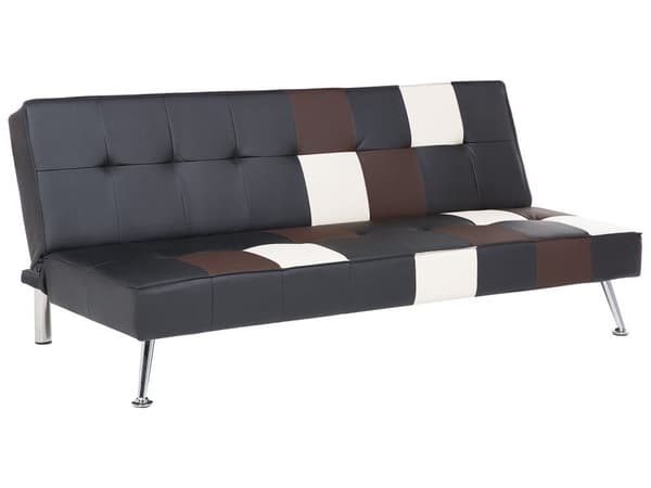 Bäddsoffa Svart och Brun 3-sits Konstläder Patchwork Klädsel Klick Klack