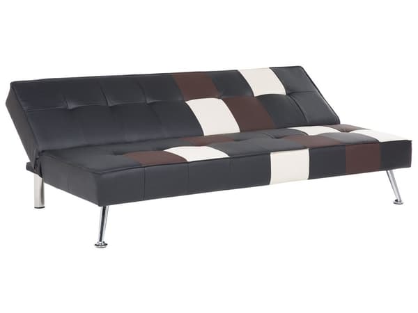 Bäddsoffa Svart och Brun 3-sits Konstläder Patchwork Klädsel Klick Klack