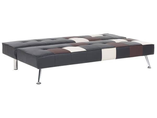 Bäddsoffa Svart och Brun 3-sits Konstläder Patchwork Klädsel Klick Klack