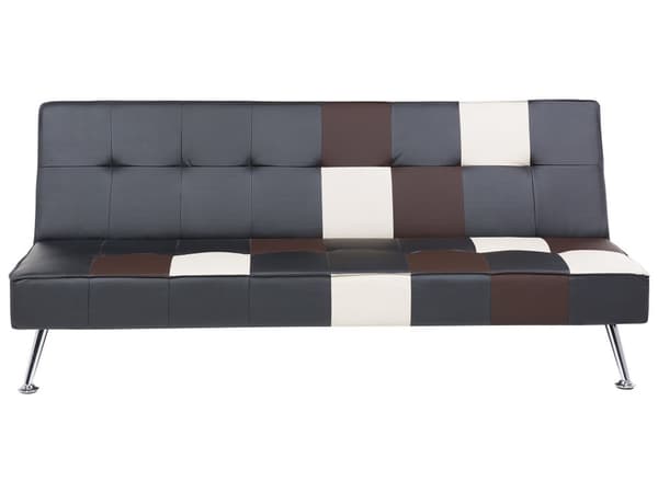 Bäddsoffa Svart och Brun 3-sits Konstläder Patchwork Klädsel Klick Klack
