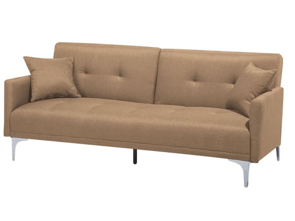 Vuodesohva beige 192 x 78 x 80 cm kangasverhoilu kolmelle metallijalat eukalyptuspuu