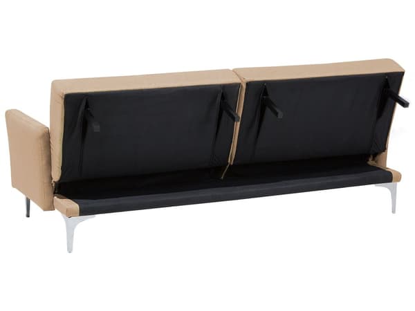 Vuodesohva beige 192 x 78 x 80 cm kangasverhoilu kolmelle metallijalat eukalyptuspuu
