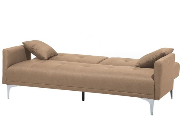Vuodesohva beige 192 x 78 x 80 cm kangasverhoilu kolmelle metallijalat eukalyptuspuu