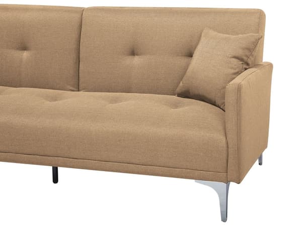 Vuodesohva beige 192 x 78 x 80 cm kangasverhoilu kolmelle metallijalat eukalyptuspuu