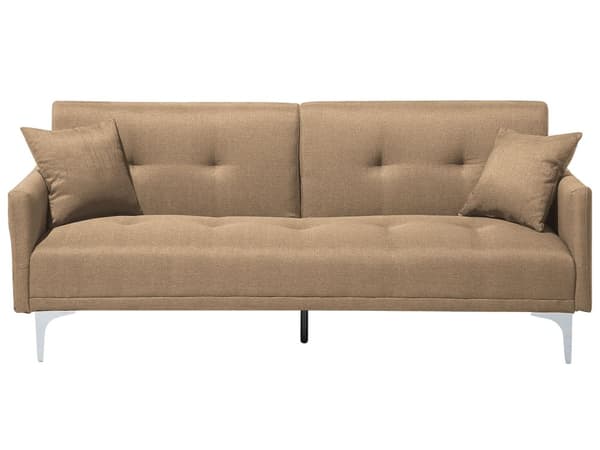 Vuodesohva beige 192 x 78 x 80 cm kangasverhoilu kolmelle metallijalat eukalyptuspuu