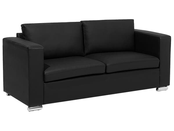 Sohva musta 186 x 72 x 76 cm nahkaverhoilu kolmelle irrotettavat päälliset