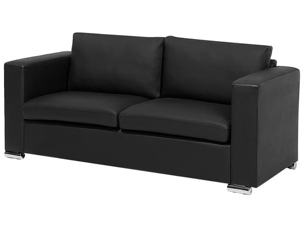 Sohva musta 186 x 72 x 76 cm nahkaverhoilu kolmelle irrotettavat päälliset