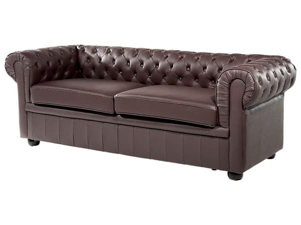 Sohva ruskea 195 x 70 x 75 cm nahkaverhoilu kolmelle chesterfield irrotettavat päälliset