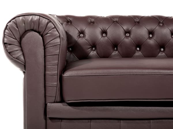 Sohva ruskea 195 x 70 x 75 cm nahkaverhoilu kolmelle chesterfield irrotettavat päälliset