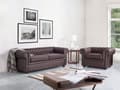Pikkukuva 2 / 11: Sohva ruskea 195 x 70 x 75 cm nahkaverhoilu kolmelle chesterfield irrotettavat päälliset