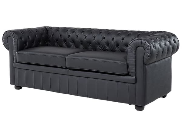 Sohva musta 195 x 70 x 75 cm nahkaverhoilu kolmelle chesterfield irrotettava päällinen