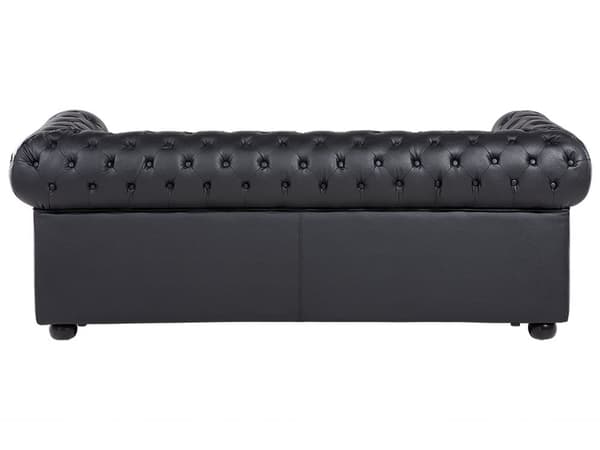 Sohva musta 195 x 70 x 75 cm nahkaverhoilu kolmelle chesterfield irrotettava päällinen