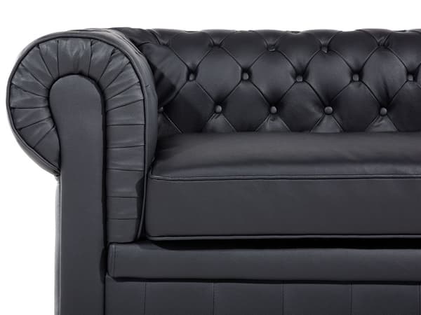Sohva musta 195 x 70 x 75 cm nahkaverhoilu kolmelle chesterfield irrotettava päällinen