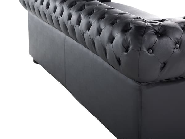 Sohva musta 195 x 70 x 75 cm nahkaverhoilu kolmelle chesterfield irrotettava päällinen