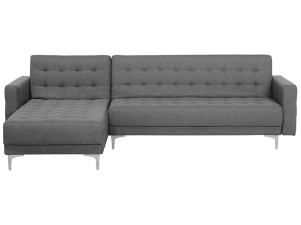 Kulmavuodesohva vaaleanharmaa 267 x 168 x 83 cm kangasverhoilu metalli vaneri neljälle oikea