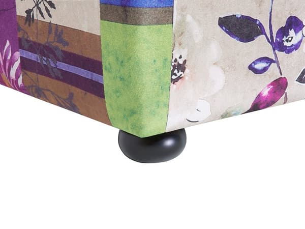 Sohva violetti 200 x 71 x 96 cm kangasverhoilu tilkkutäkkikuvio chesterfield kolmelle