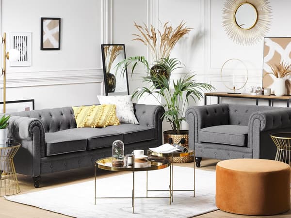 Sohva harmaa 202 x 70 x 75 cm kangasverhoilu kolmelle chesterfield