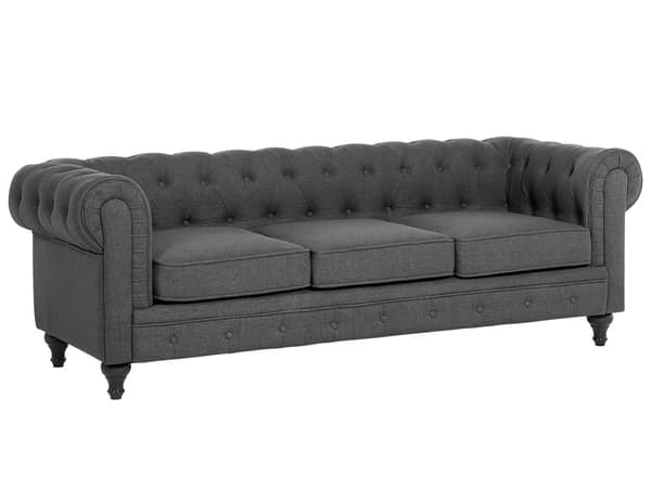 Sohva harmaa 202 x 70 x 75 cm kangasverhoilu kolmelle chesterfield