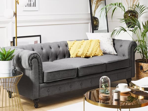 Sohva harmaa 202 x 70 x 75 cm kangasverhoilu kolmelle chesterfield