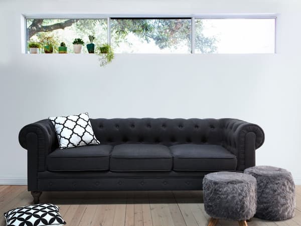 Sohva grafiitinharmaa 202 x 70 x 75 cm kangasverhoilu kolmelle chesterfield