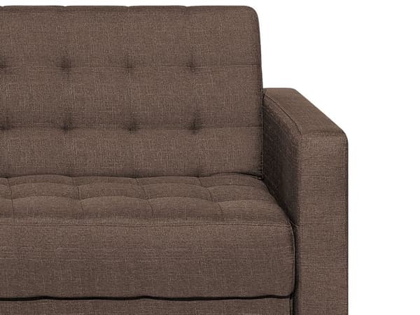 Kulmavuodesohva tummanruskea 267 x 168 x 83 cm kangasverhoilu metalli puu neljälle oikea