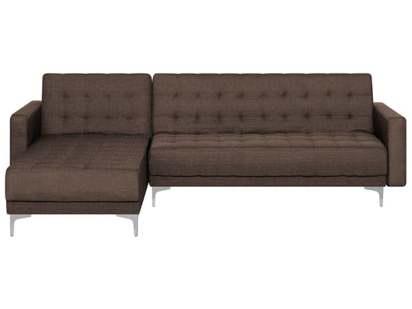 Kulmavuodesohva tummanruskea 267 x 168 x 83 cm kangasverhoilu metalli puu neljälle oikea