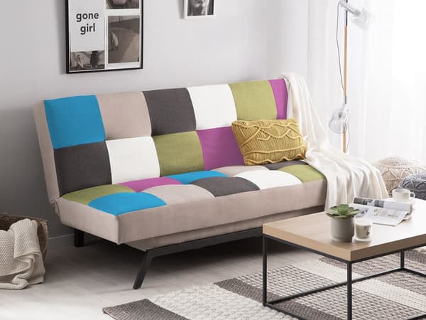 Vuodesohva monivärinen 188 x 85 x 93 cm polyesteri kolmelle tilkkutäkki metalli puu