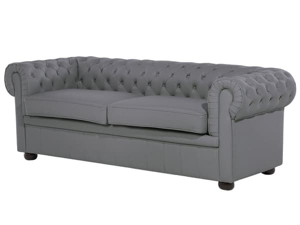Sohva harmaa 195 x 70 x 75 cm nahkaverhoilu kolmelle chesterfield irrotettavat päälliset