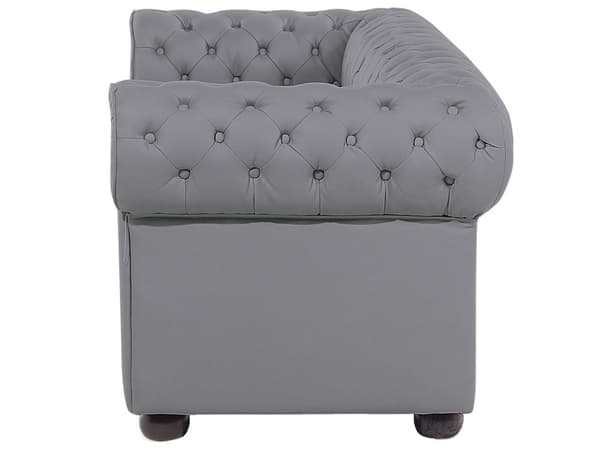 Sohva harmaa 195 x 70 x 75 cm nahkaverhoilu kolmelle chesterfield irrotettavat päälliset
