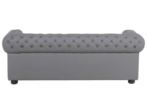 Sohva harmaa 195 x 70 x 75 cm nahkaverhoilu kolmelle chesterfield irrotettavat päälliset