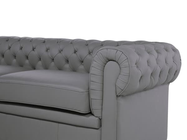 Sohva harmaa 195 x 70 x 75 cm nahkaverhoilu kolmelle chesterfield irrotettavat päälliset