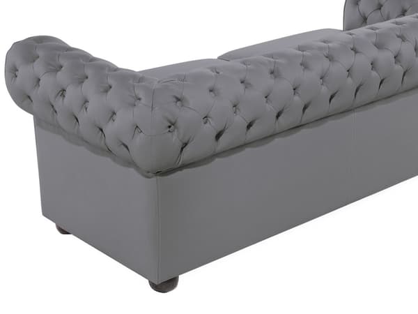 Sohva harmaa 195 x 70 x 75 cm nahkaverhoilu kolmelle chesterfield irrotettavat päälliset